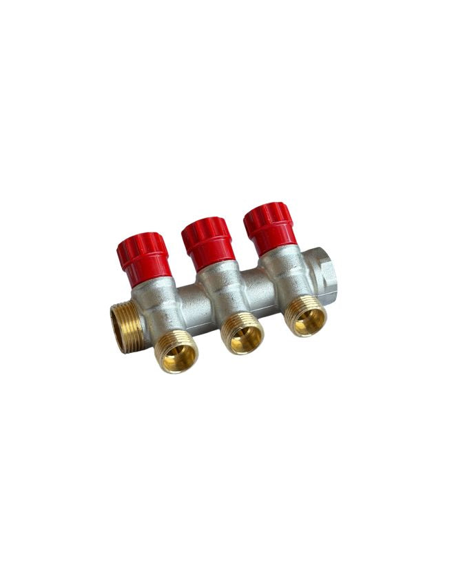 COLLETTORE 3/4” A 3 VIE ROSSO CON VALVOLE DI INTERCETTAZIONE
