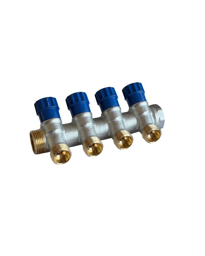 COLLETTORE 3/4” A 4 VIE BLU CON VALVOLE DI INTERCETTAZIONE