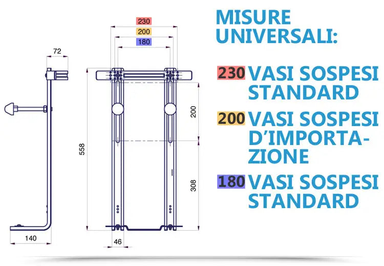 STAFFE UNIVERSALI PER WC E BIDET SOSPESO