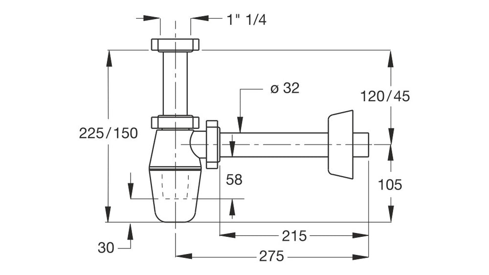 Sifone per lavabo 1"1/4 a bottiglia in PP