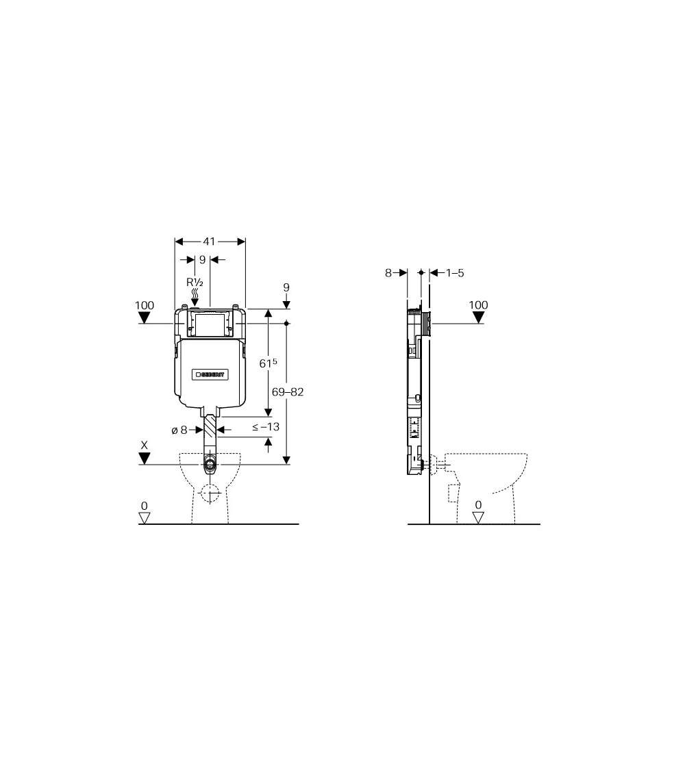 Geberit-cassetta wc da incasso mod. sigma8 cm per sanitari a terra e filo muro